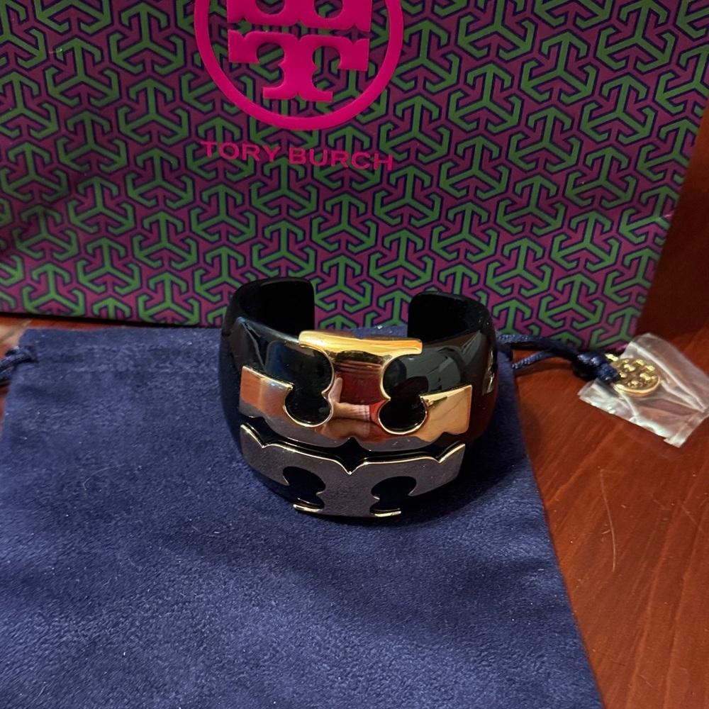 Tory Burch Black and Gold Cuff Bracelet